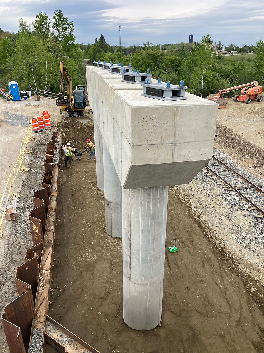 Image of Maine DOT bridge rebuilding project. Photo shows bridge support being constructed.